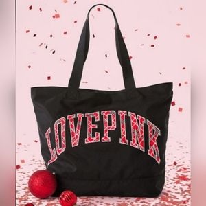 Victoria's Secret pink Large black canvas zipper closure tote bag (New)
